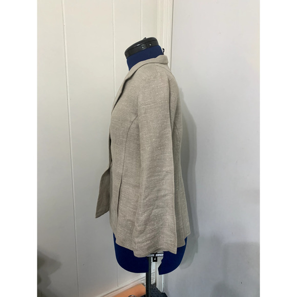 Eileen Fisher Blazer XS Linen Silk Blend Beige Snap Buttons Career Minimalist - Picture 2 of 10